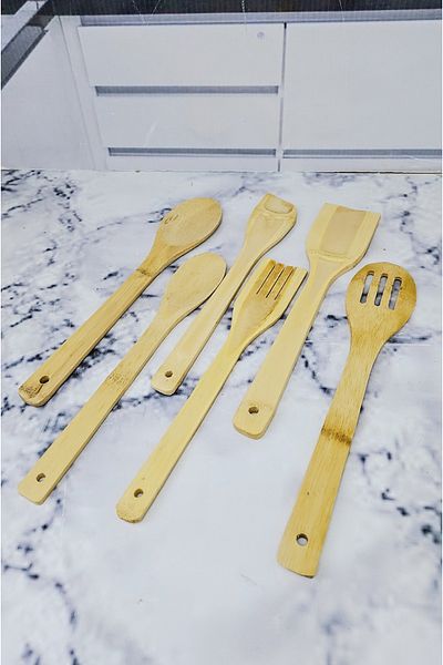 BRE HOME 6 Pieces Bamboo Spoon Catal Spoon Spatula Tongs Set