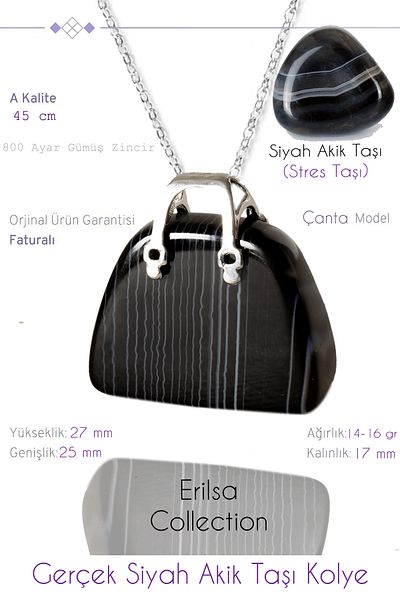 Tesbih Atölyesi Certified Bag Model Black Agate Stone Necklace