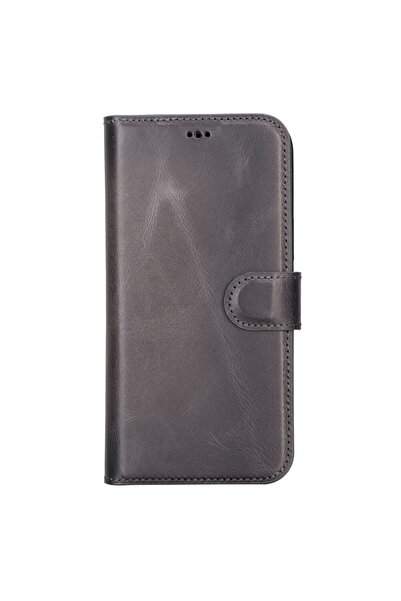 PLM Apple iPhone 13 Pro Max Uyumlu Deri Cüzdanlı Kılıf MWWN TN1 Gri