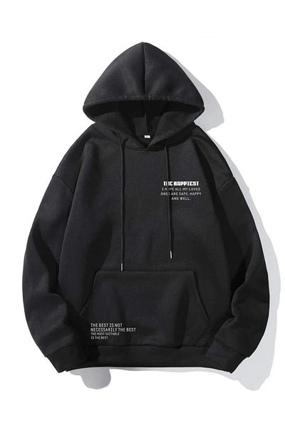 Advantage Унисекс суитшърт с качулка и принт Happiest Oversize в черно