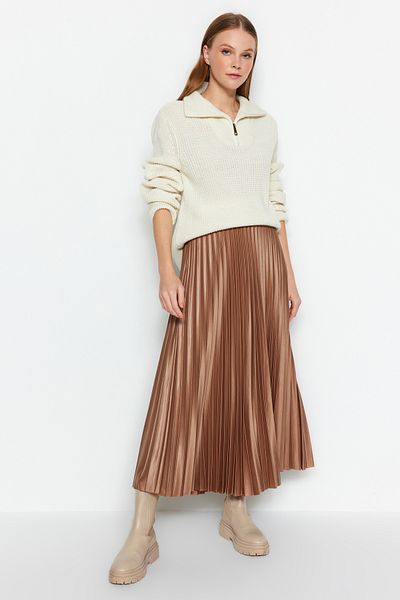 Trendyol Collection Mink redőzött Maxi rugalmas kötött szoknya TWOSS24ET00041