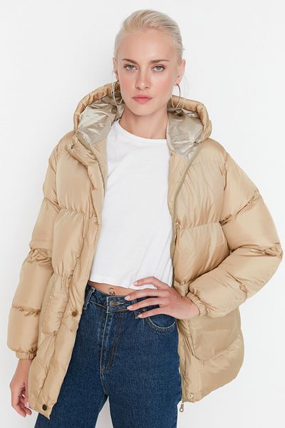 Trendyol Collection Водоотблъскващо яке с колан и качулка от норка TWOAW21MO0011