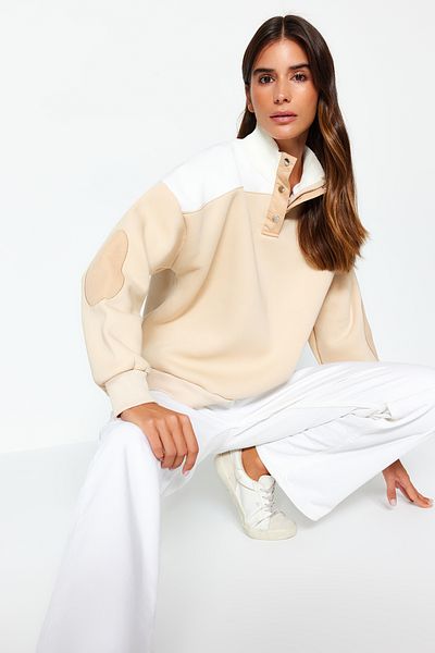 Trendyol Collection Tlustý kámen Fleece uvnitř Barevný blok Zapínání na zip Regular/Normal Fit Pletená mikina TWOAW24SW00356