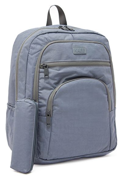 KAFF Unisex Gray 01101-SET Crinkle Fabric Waterproof School Travel Sports Daily Backpack with Pen Holder