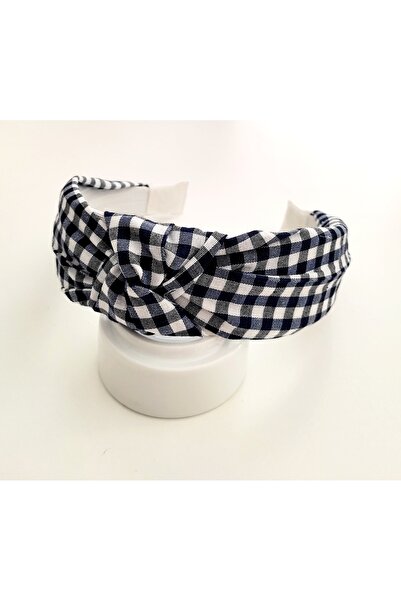 HALHALMILL Navy Blue Gingham Patterned Knot Crown