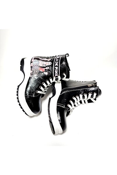 patik ayakkabı BLACK PİNK KIZ ÇOCUK BOT FERMUARLI