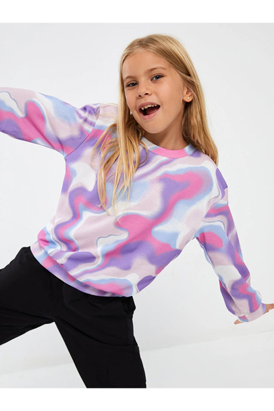 LC Waikiki LCW Kinder-Sweatshirt mit Rundhalsausschnitt, Batikmuster und lang...