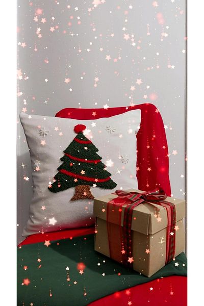 KÜBRA New Year's Christmas Punch Embroidered Throw Pillow Cover, New Year's Concept
