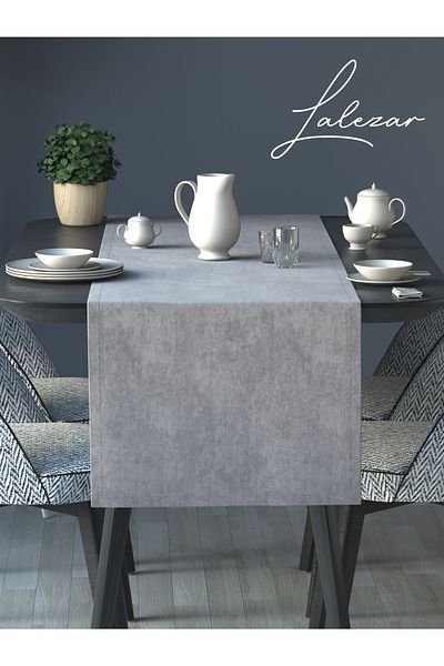 Lalezar Velvet Effect Stone Gray Color Aura Series Runner 40 X 140