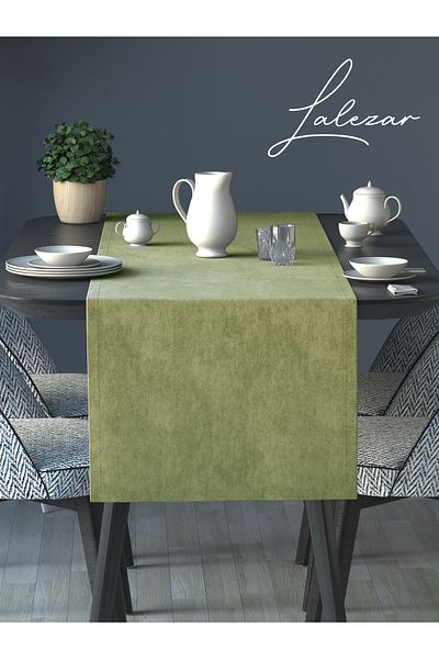 Lalezar Nile Green Aura Series Runner cu efect de catifea 40 X 140