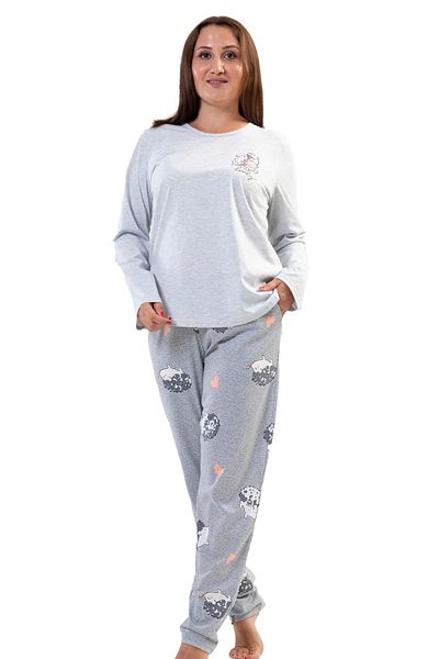 VİENETTA Set de pijamale din bumbac, cu mâneci lungi, cu mâneci lungi, cu gât rotund, cu buzunare, cu tiv oval, pentru femei