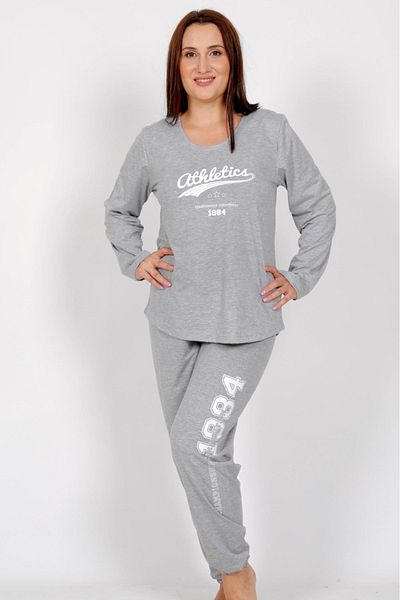 VİENETTA Set de pijamale din bumbac, cu mâneci lungi, cu mâneci lungi, cu gât rotund, cu tiv oval, pentru femei