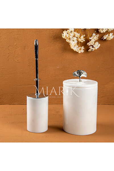 MIARIK DESIGN & DEKORASYON DEKORATİF BEYAZ MERMER ÇÖP KOVASI VE TUVALET FIRÇASI
