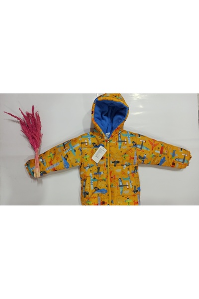 aydino kids Airplane Detailed Boy's Winter Coat with Fleece Fiber Padding Inside