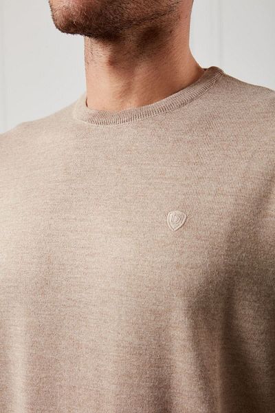 Diandor Men's O-Neck Wool Plain Knitwear Sweater Beige