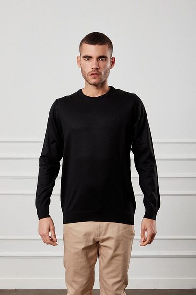 Diandor Men's O-Neck Wool Plain Knitwear Sweater Black
