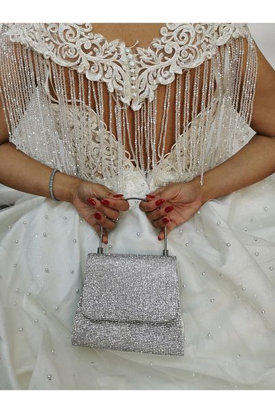 NAZART Γυναικείο Ασημένιο Βραδινό Φόρεμα Clutch Portfolio Χειρός Νυχτερινή τσάντα αρραβώνων γάμου