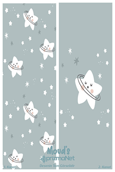 Moud's Sweet Star Pattern Printed Children's and Baby's Room Background Curtain with 2 Wings - PRD-13