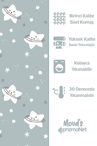 Moud's Sweet Star Pattern Printed Children's and Baby's Room Background Curtain with 2 Wings - PRD-13