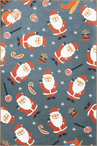 Rugs Modern Halı Christmas Themed Multicolor Santa Claus Karma Ornament Patte...