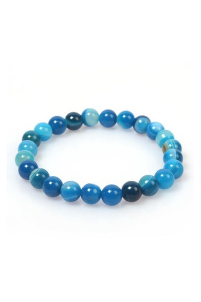 AKSESUARONE CERTIFIED BLUE AGATE NATURAL STONE BRACELET 8 MM