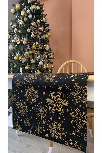 TreeKitchen Runner negru cu model de Anul Nou - Crăciun, tematică de Crăciun