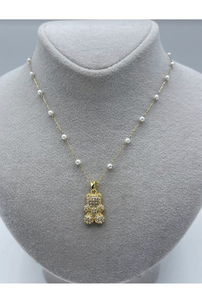 PANCO SHOP ACCESSORIES JEWELRY Altın kaplama zirkon taşlı kolye Kararmaz paslanmaz Çelik ayıcıklı kolye