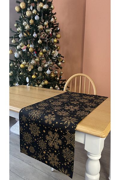 TreeKitchen Runner negru cu model de Anul Nou - Crăciun, tematică de Crăciun