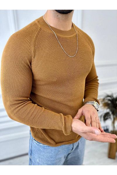 elkumoda Пуловер Slim Fit от естествено плетено памучно трикотажно изделие без плискане Slim Cut Body пуловер