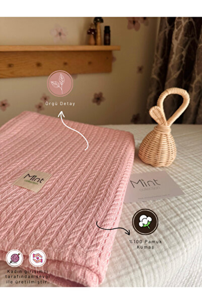 MİNT COLLECTİON Pembe Örgü Pike Bebek Battaniyesi