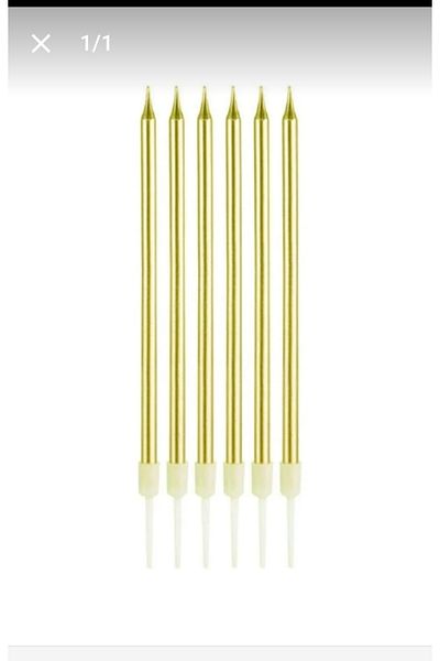PartAntalya Gold Colored Candle 6 Pieces Long Candle Gold 20 Cm