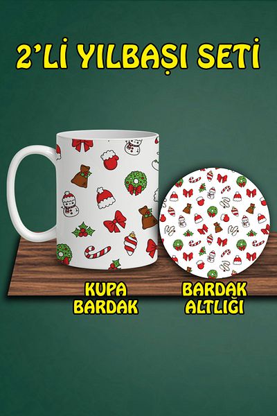 HobiShop Christmas Themed Mug and Coaster Set