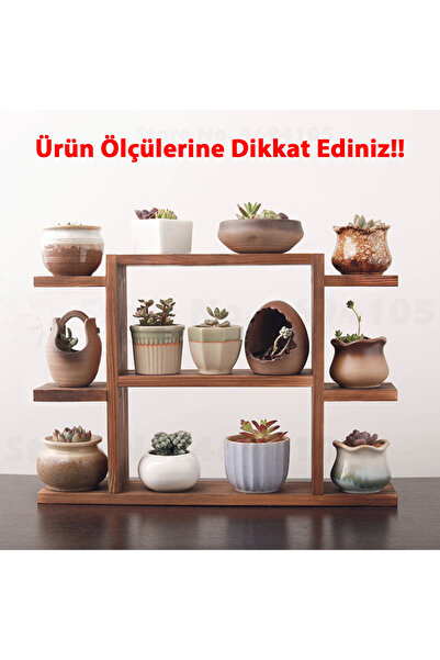 Tiydem Ahşap Masaüstü Pencere Önü Rafı / Skulent, Kaktüs Saksı Rafı/ Ahşap Çi...