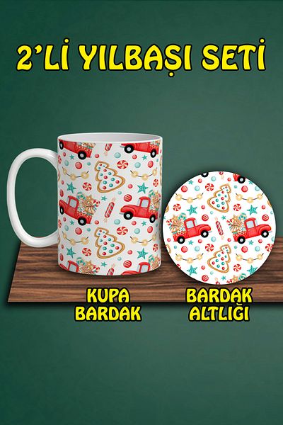 HobiShop Christmas Themed Mug and Coaster Set