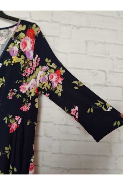 anne moda ankara V-neck, viscose dress with asymmetric skirt