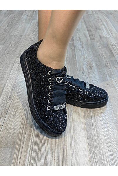 Ayakkabı Tutkusu Stilo ® Pantofi cu talpă plată cu sclipici Negru Tenisi rochie de seară cu sclipici