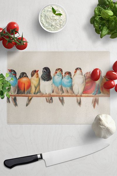 Postifull Cutting Board, Printed on Thick and Unbreakable Glass - Vintage Birds Printed - 21*30cm, Chopping Board