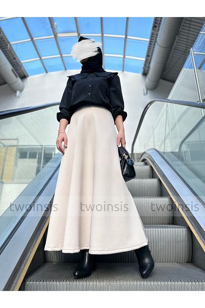 two in sis Scuba Long Flared Φούστα Puff Scuba Flared Φούστα Μακριά Scuba Φούστα για Hijab Scuba