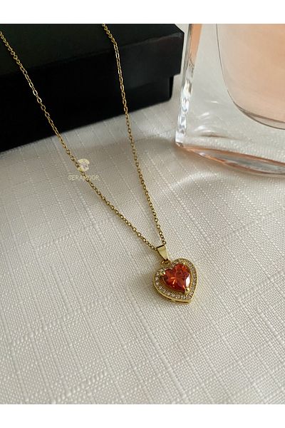 SERAMOR Non-Tarnish Steel fine chain elegant red heart necklace