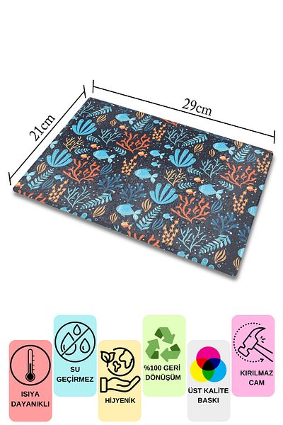 Postifull Cutting Board, Printed on Thick and Unbreakable Glass, Blue Ocean Drawing Printed - 21*30cm, Chopping Board