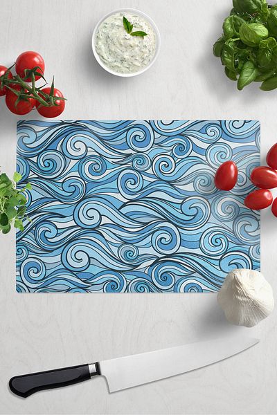 Postifull Cutting Board, Printed on Thick and Unbreakable Glass, Blue Ocean Drawing Printed - 21*30cm, Chopping Board