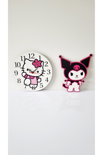 UViolets Dekoratif Ahşap Baskılı Kuromi Aksesuarlı Hello Kitty Çocuk Odası Du...
