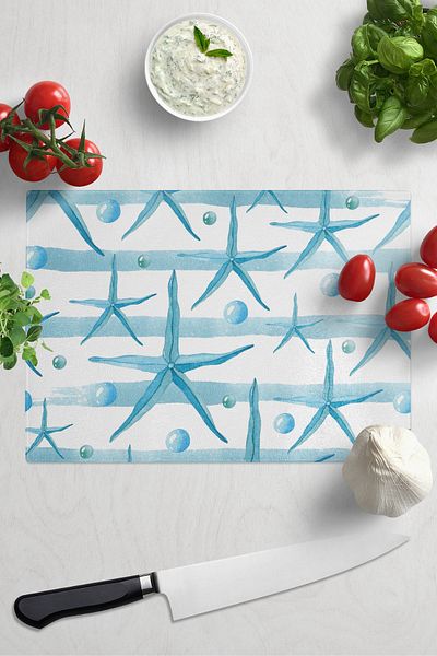 Postifull Cutting Board, Printed on Thick and Unbreakable Glass, Blue Ocean Drawing Printed - 21*30cm, Chopping Board
