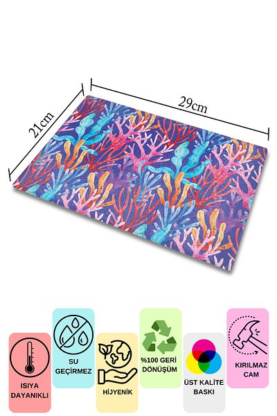 Postifull Cutting Board, Printed on Thick and Unbreakable Glass, Purple Ocean Drawing Printed - 21*30cm, Chopping Board