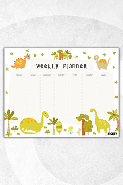 Ficksy مخطط أسبوعي - مقاس A4 - ديناصور لطيف - 30 ورقة - مخطط أسبوعي