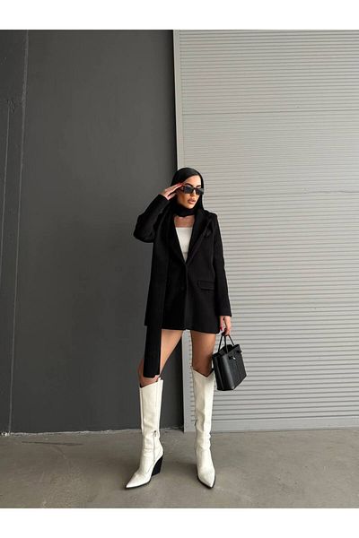 Rabury Butik 2-Piece Thick Black Blazer Jacket with Shawl
