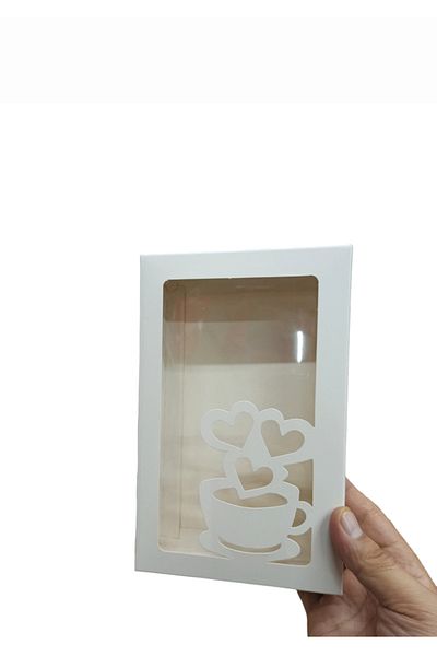 demontecraft White Gift Box with Coffee Pattern - 21x13.5x4.5 Size, 1 Piece