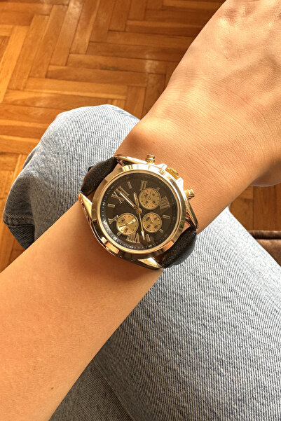 pierrose ساعة يد نسائية بسلك جلدي أسود