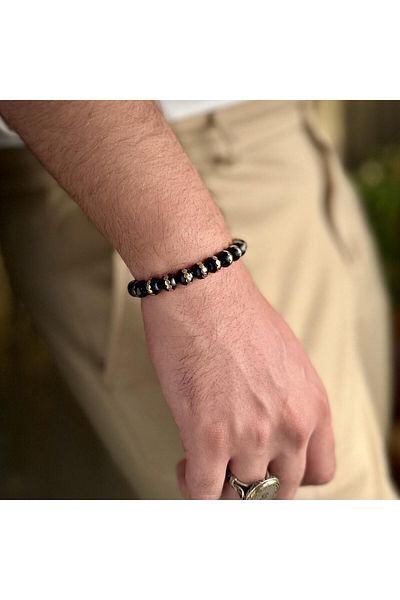 dergah tesbih Solid Brass Wrapped Oltu Stone Bracelet