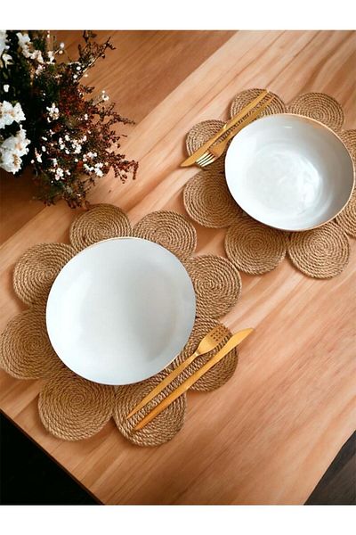 peakbay zirveyi hisset 4 Pieces Daisy Wicker Jute Placemat / Plate 35cm